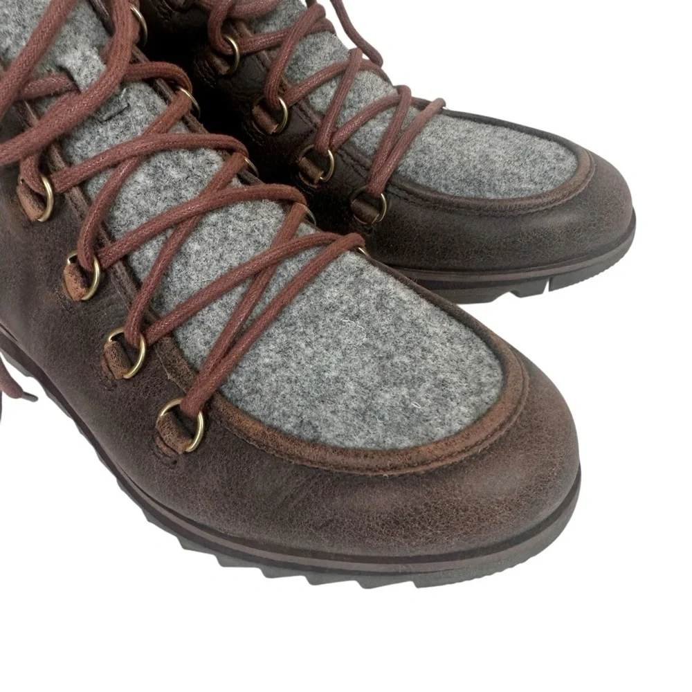 Sorel Harlow Cozy Shearling Ankle Hiker Boots Bootie Leather Wool Lace Up Size 9